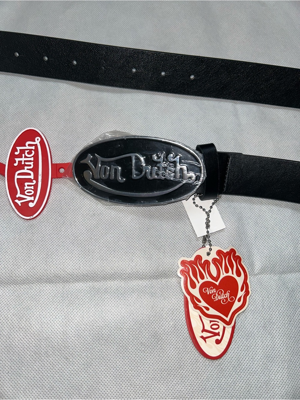 Von Dutch black and silver-tone buckle belt size small
